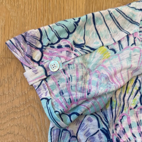 Lilly Pulitzer Women’s Multicolor Seashell Print Linen Short Sleeve Tee size xs - Picture 3 of 8